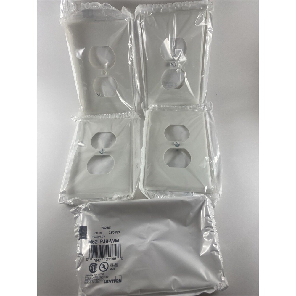 1-Gang DUPLEX WallPlates 5-PACK UNBREAKABLE NYLON WHITE w/Screws Leviton SEALED